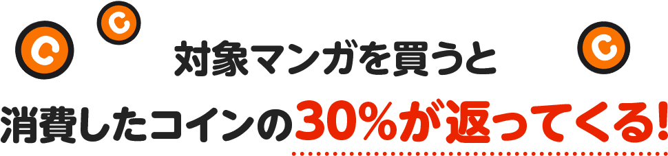 対象マンガを買うと消費したコインの30%が返ってくる