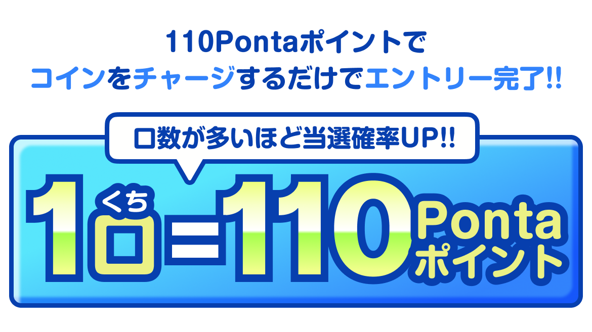 110Pontaポイントでコインをチャージするだけでエントリー完了！※110Pontaポイントを1口とし、口数が多いほど当選確率アップ