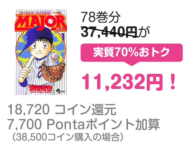 78巻分37,440円が実質70%おトク11,232円！